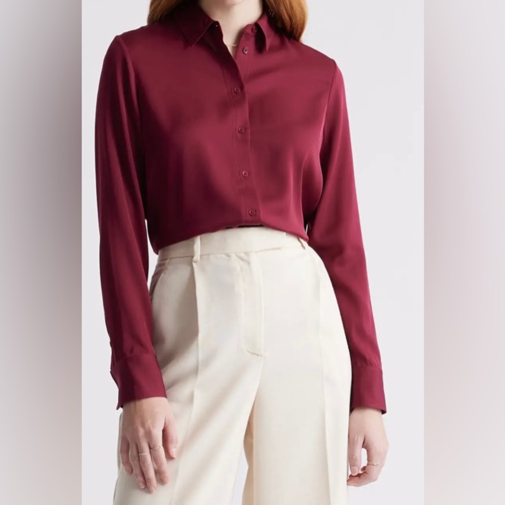 QUINCE. Washable Silk button-down Shirt. Burgundy. Brand New. Never Worn-no tags